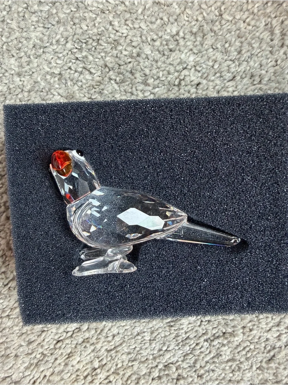 Swarovski Crystal Parrot Figurine with Orange Beak and Black Eyes